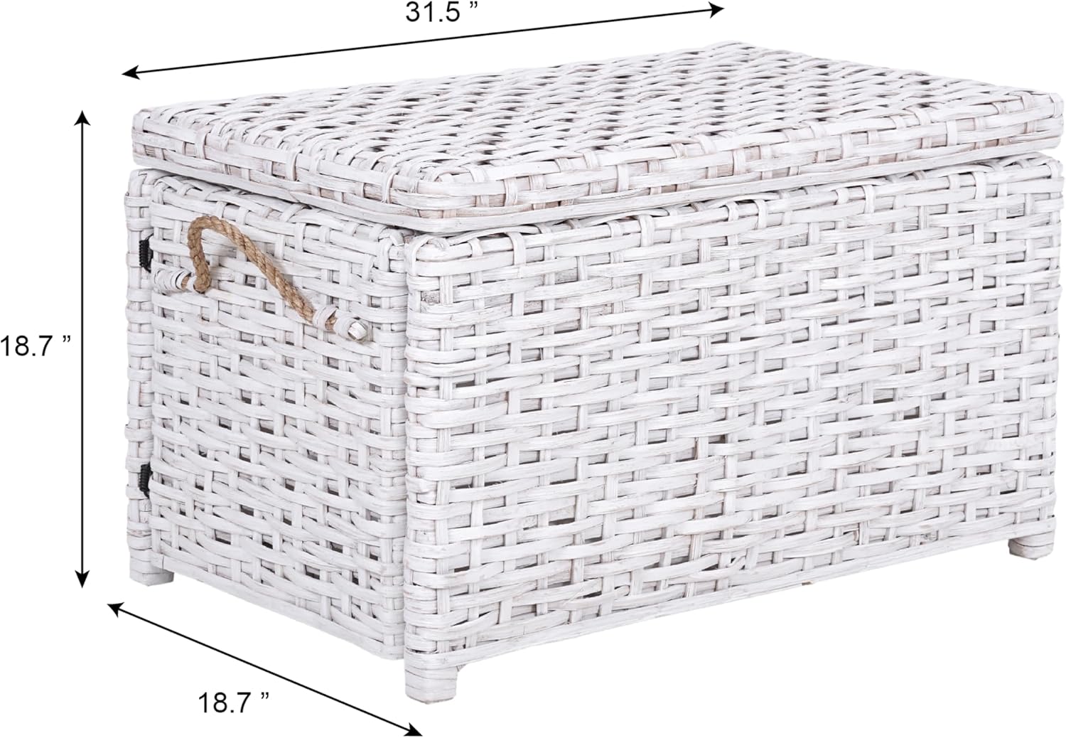Distressed‑White Collapsible Wicker Storage Trunk