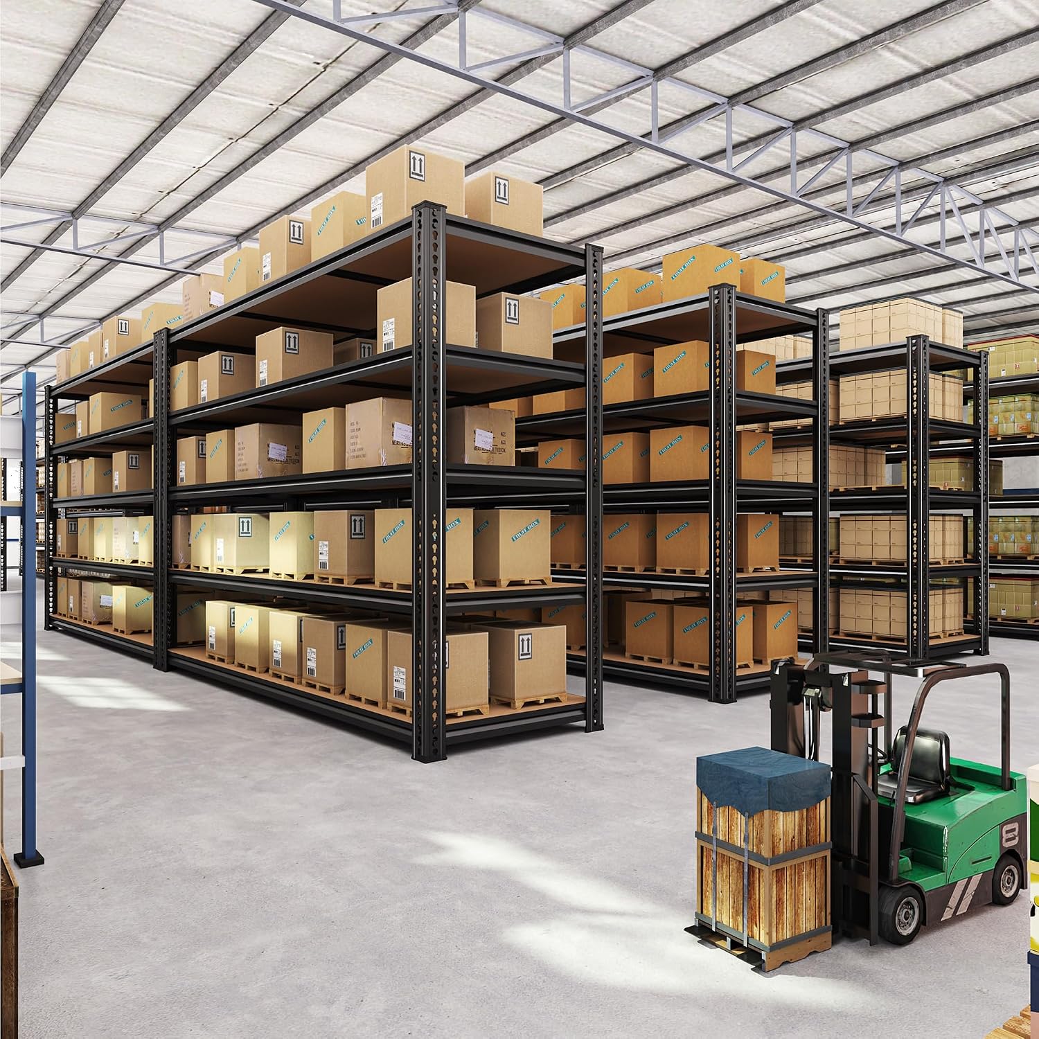 Black 5‑Tier Heavy‑Duty Adjustable Metal Garage Shelving