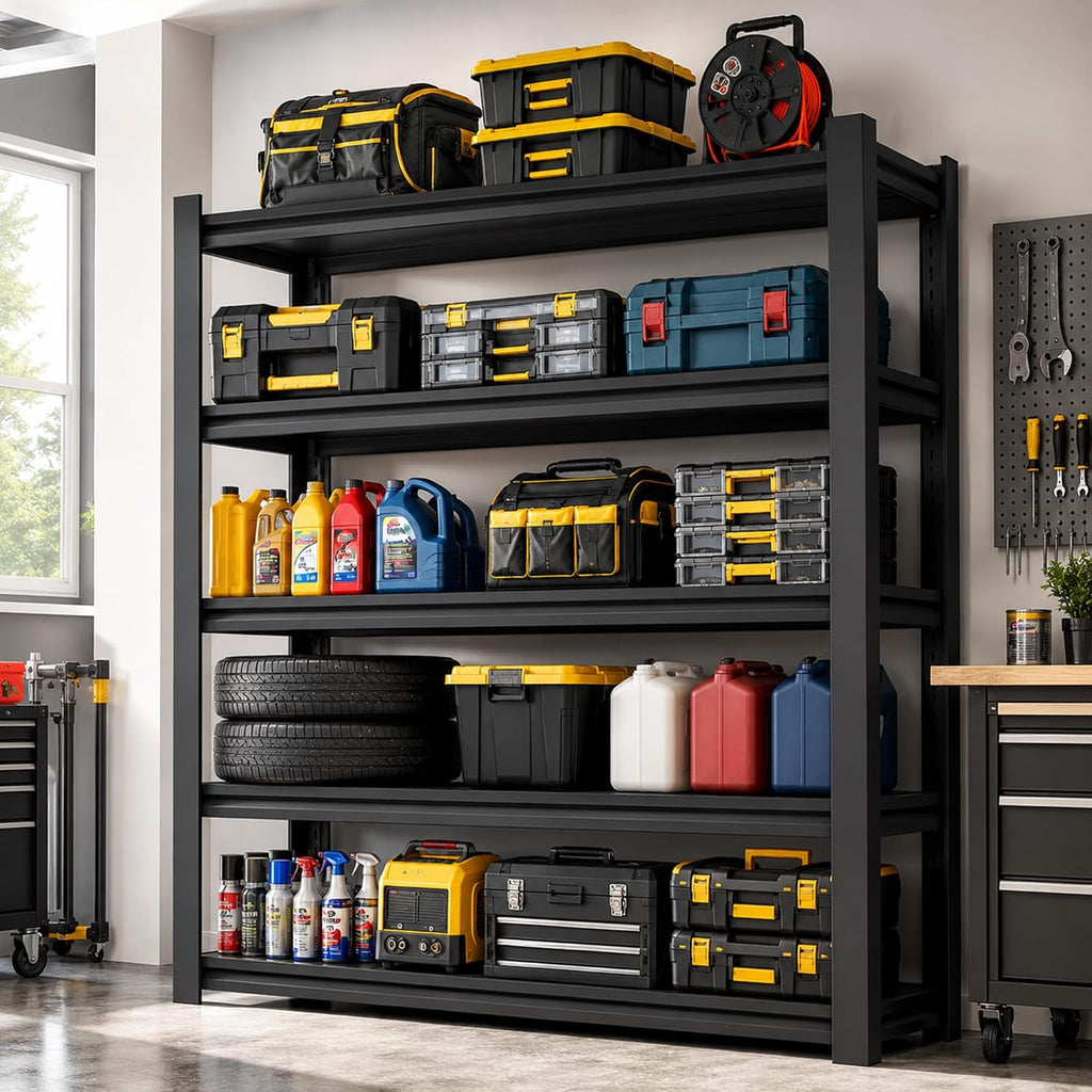 5‑Tier Heavy‑Duty Adjustable Metal Garage Storage Shelving