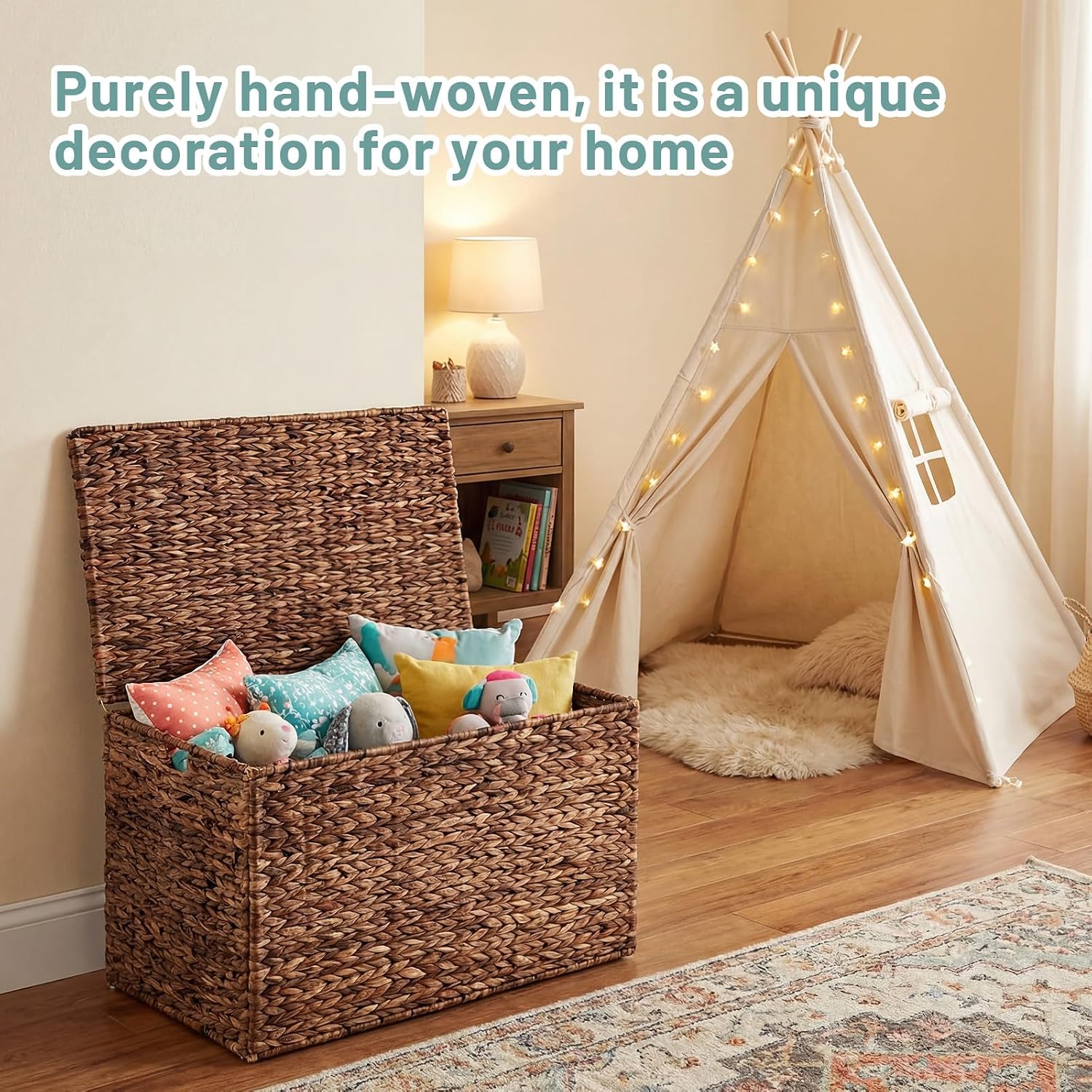 Brown Large Water‑Hyacinth Wicker Storage Trunk