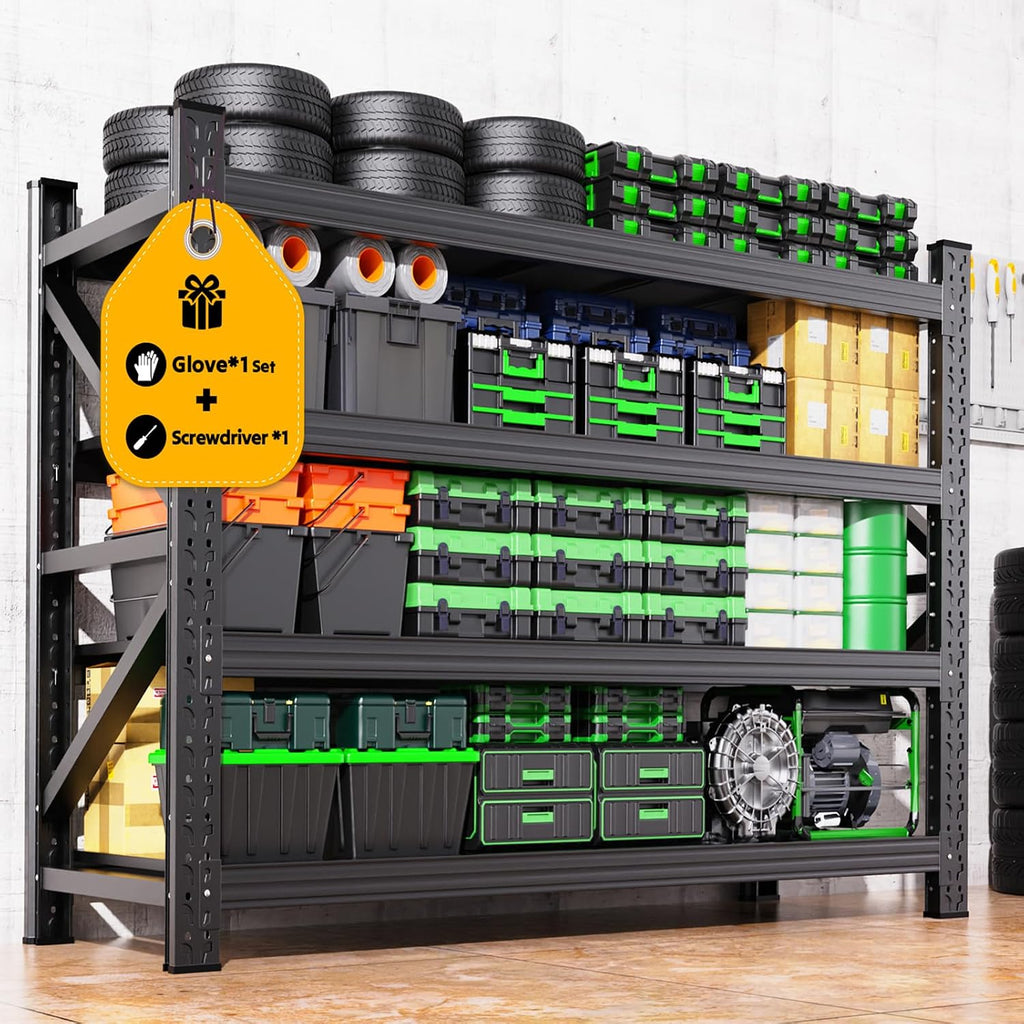 Black 4‑Tier Adjustable Metal Garage Storage Shelving Rack