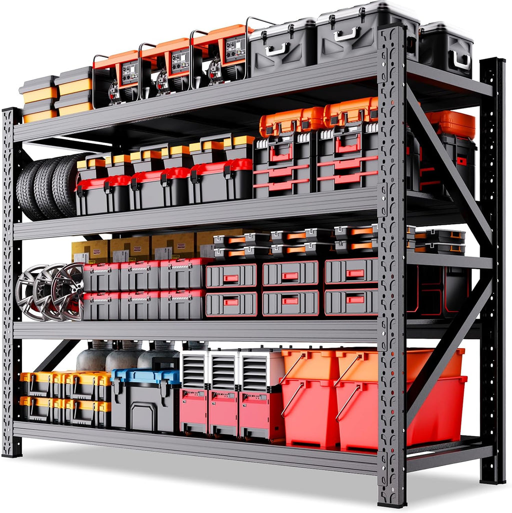 Black 4‑Tier Heavy‑Duty Metal Garage Storage Shelving