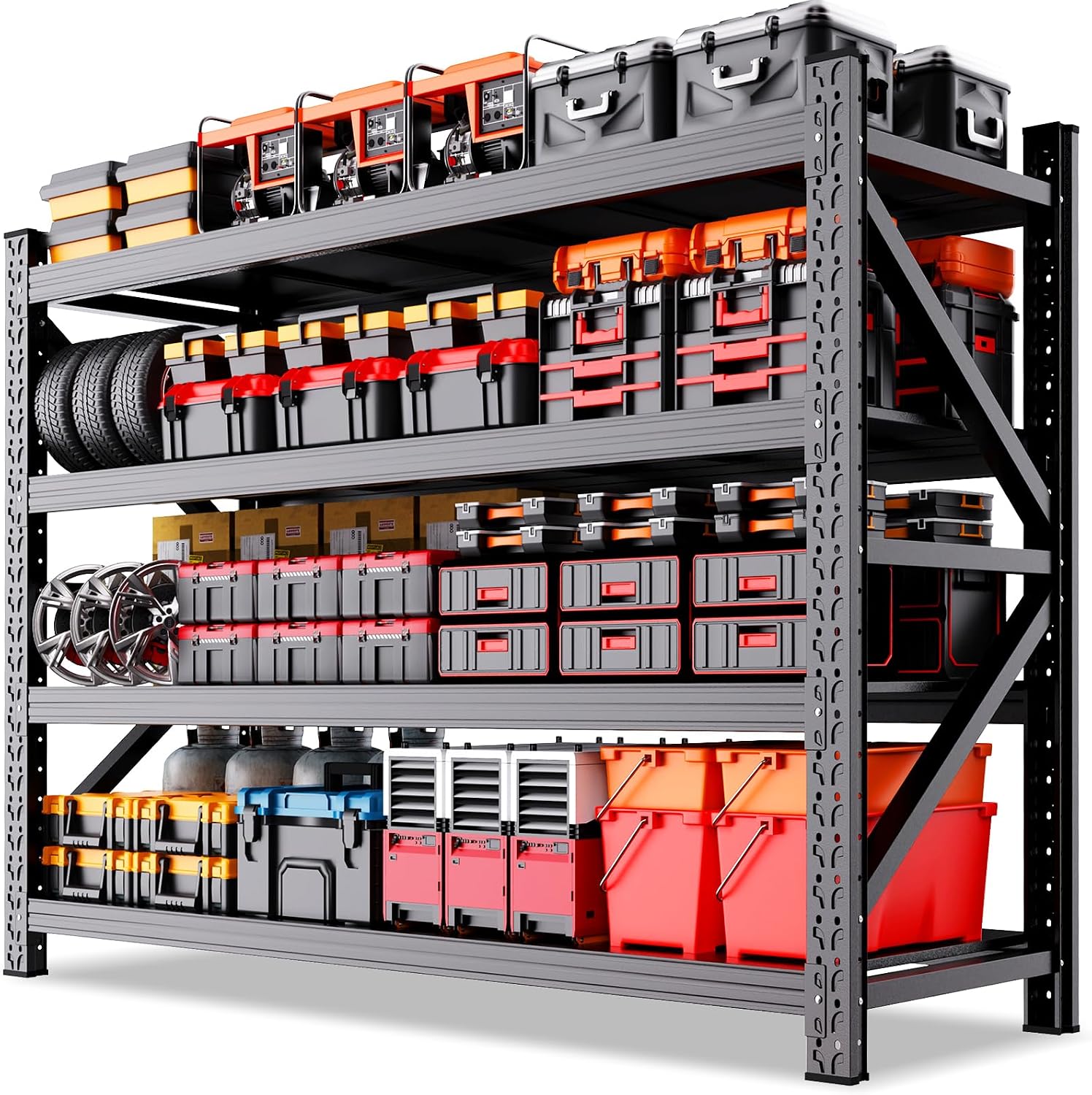 Black 4‑Tier Heavy‑Duty Metal Garage Storage Shelving