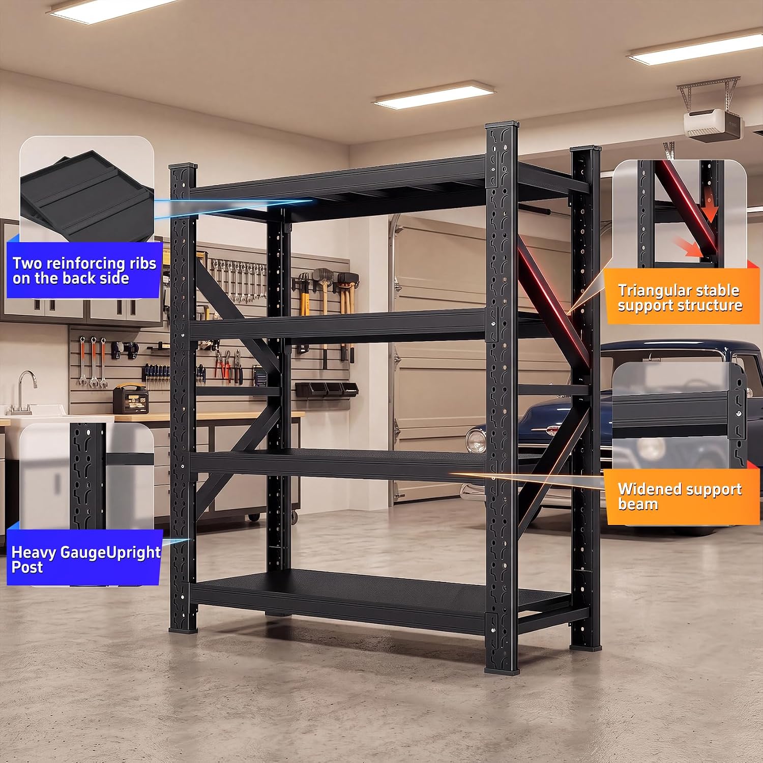 4‑Tier Heavy‑Duty Adjustable Metal Garage Storage Rack