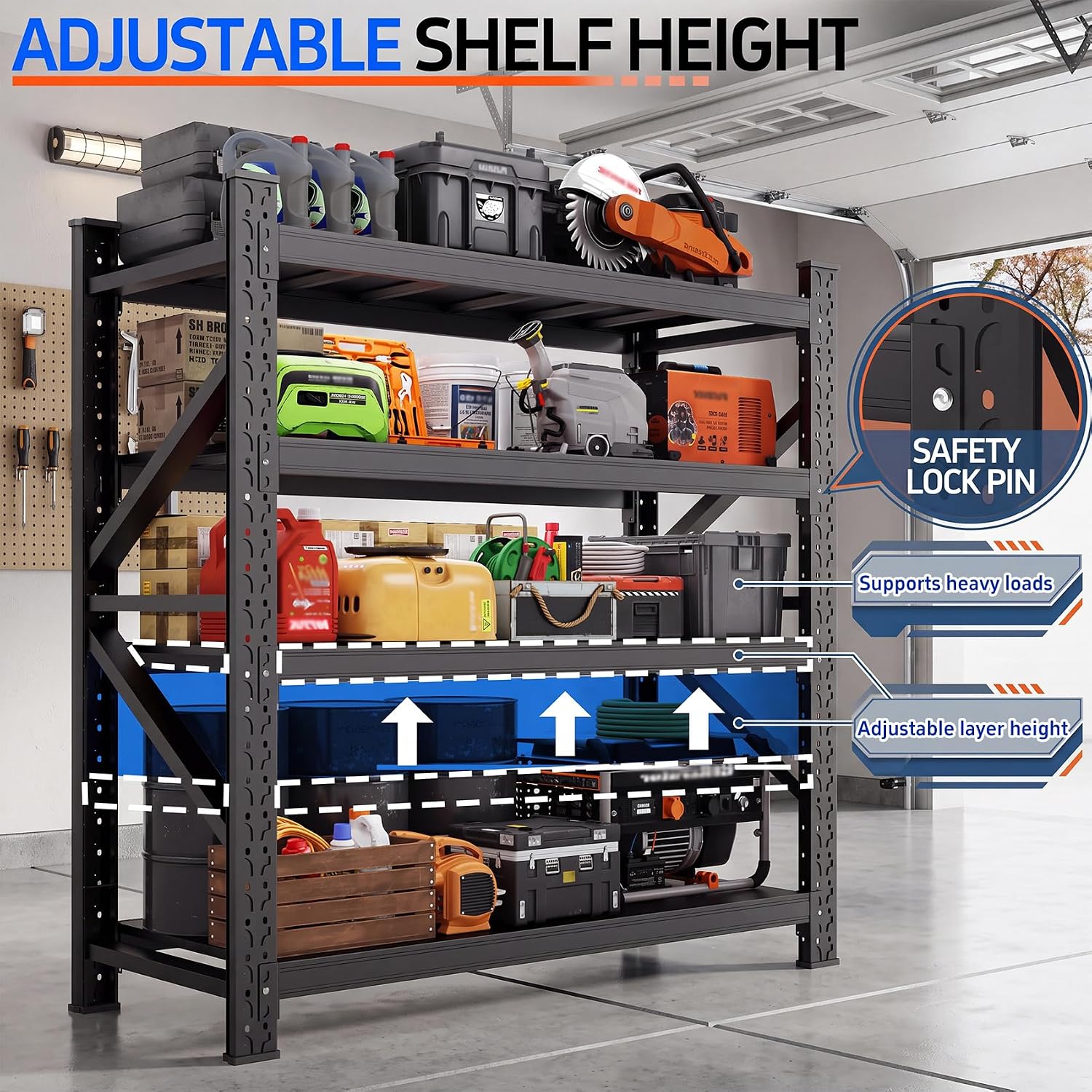 4‑Tier Heavy‑Duty Adjustable Metal Garage Storage Rack