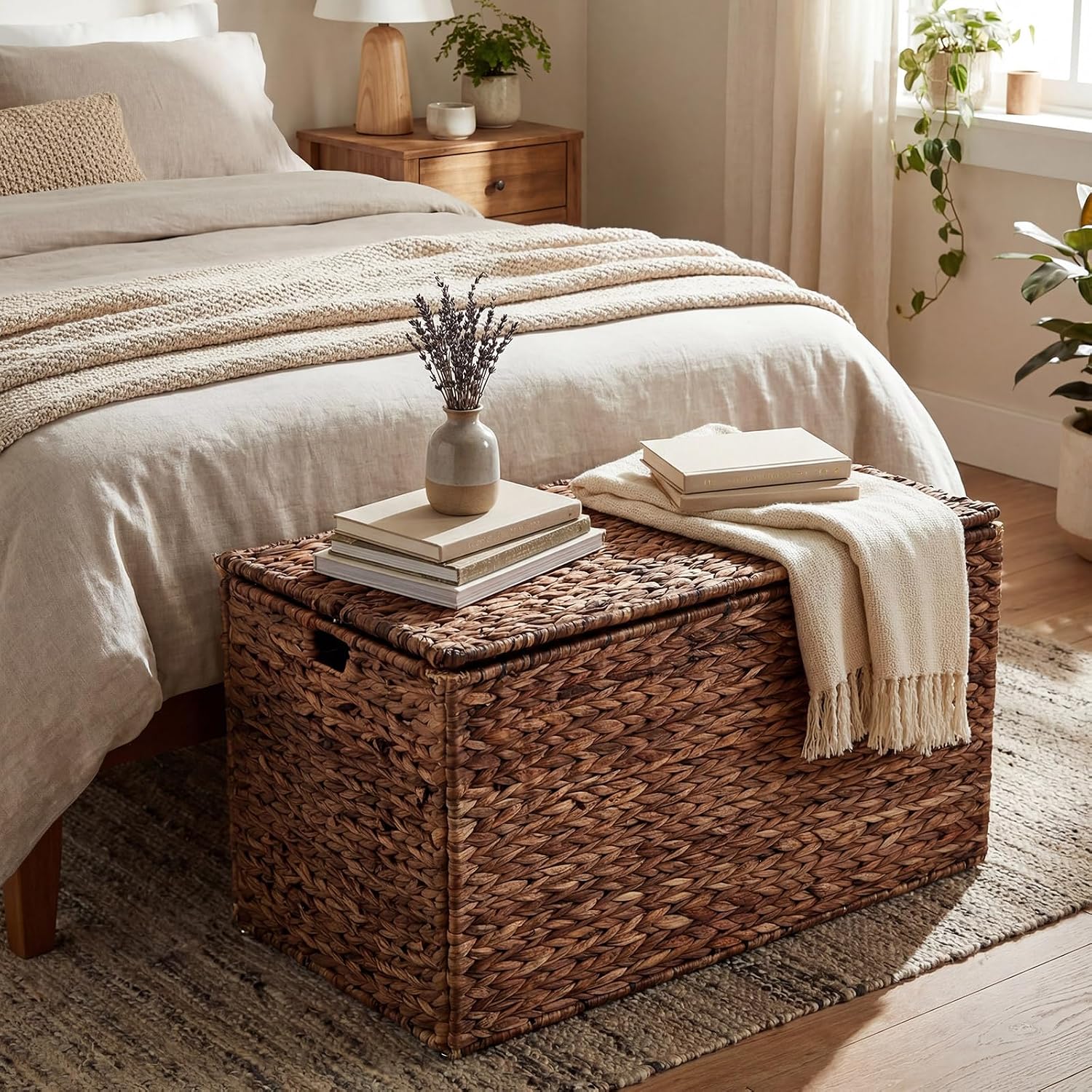 Brown Large Water‑Hyacinth Wicker Storage Trunk