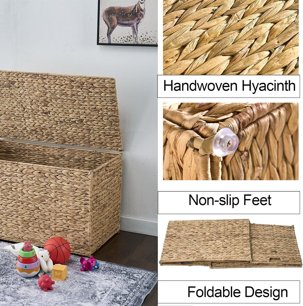 Natural Handwoven Wicker Storage Trunk With Lid