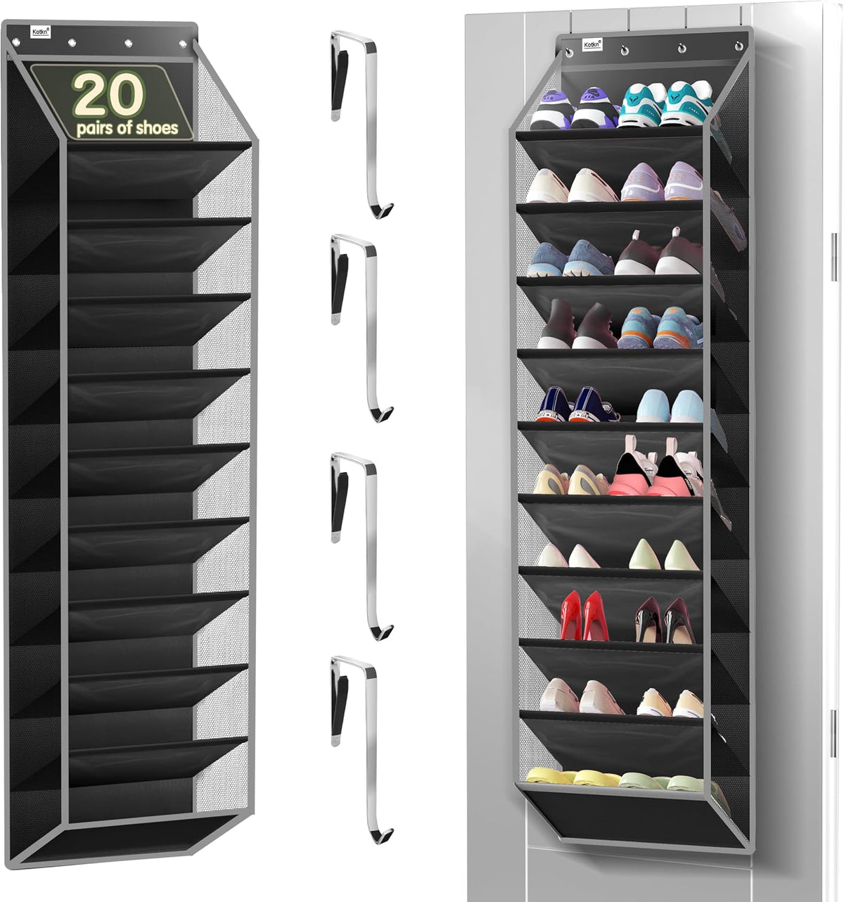 Black Over‑the‑Door Shoe Storage Organizer