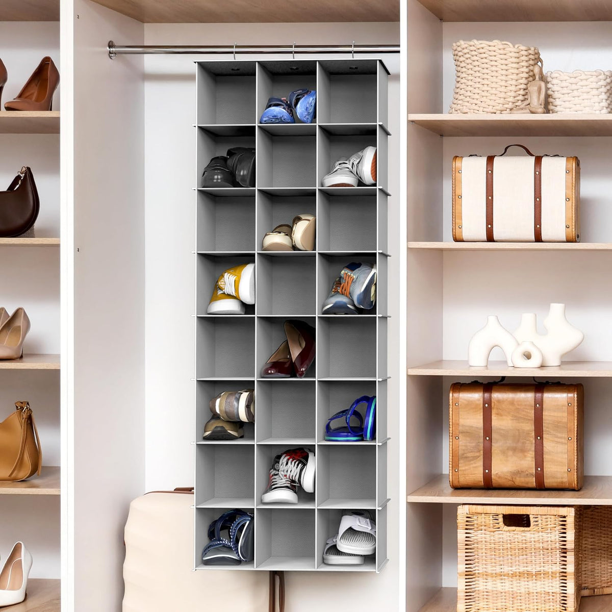 Gray Hanging Closet Shoe Storage Organizer