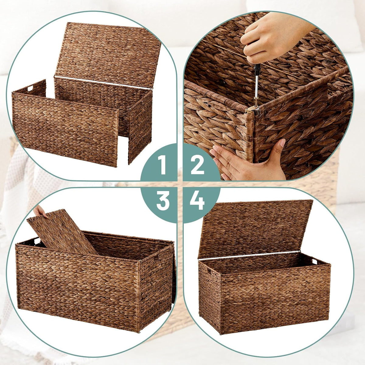 Brown Large Water‑Hyacinth Wicker Storage Trunk