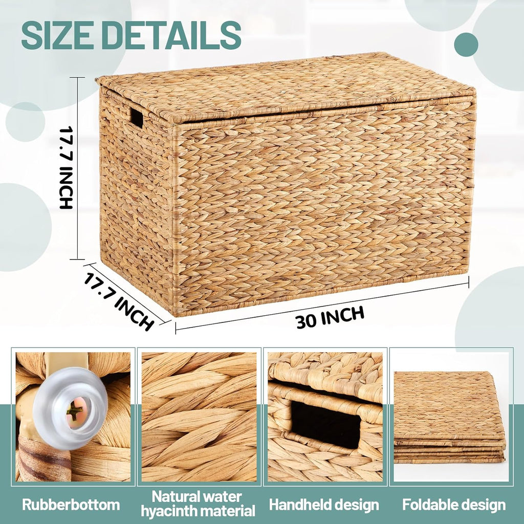 Natural Large Water‑Hyacinth Wicker Storage Trunk