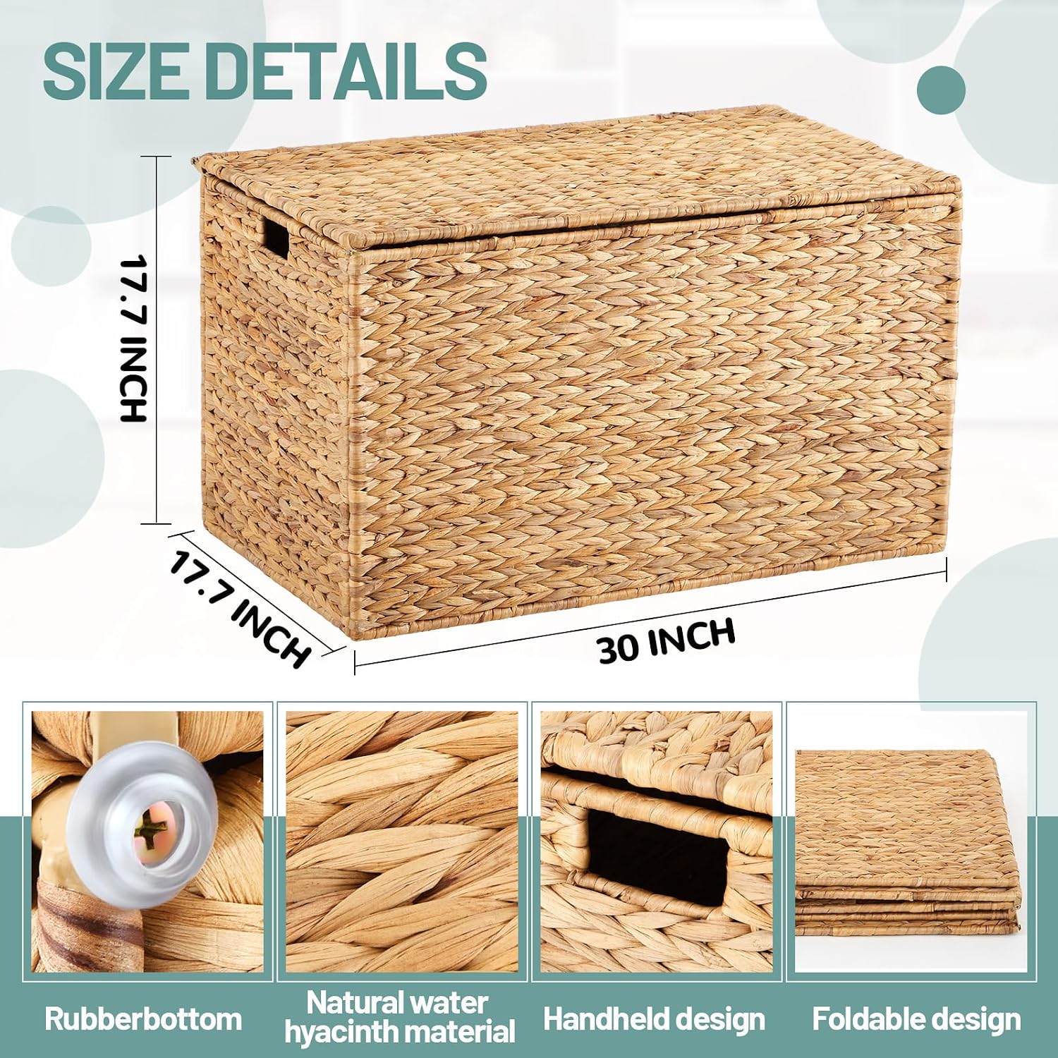Natural Large Water‑Hyacinth Wicker Storage Trunk