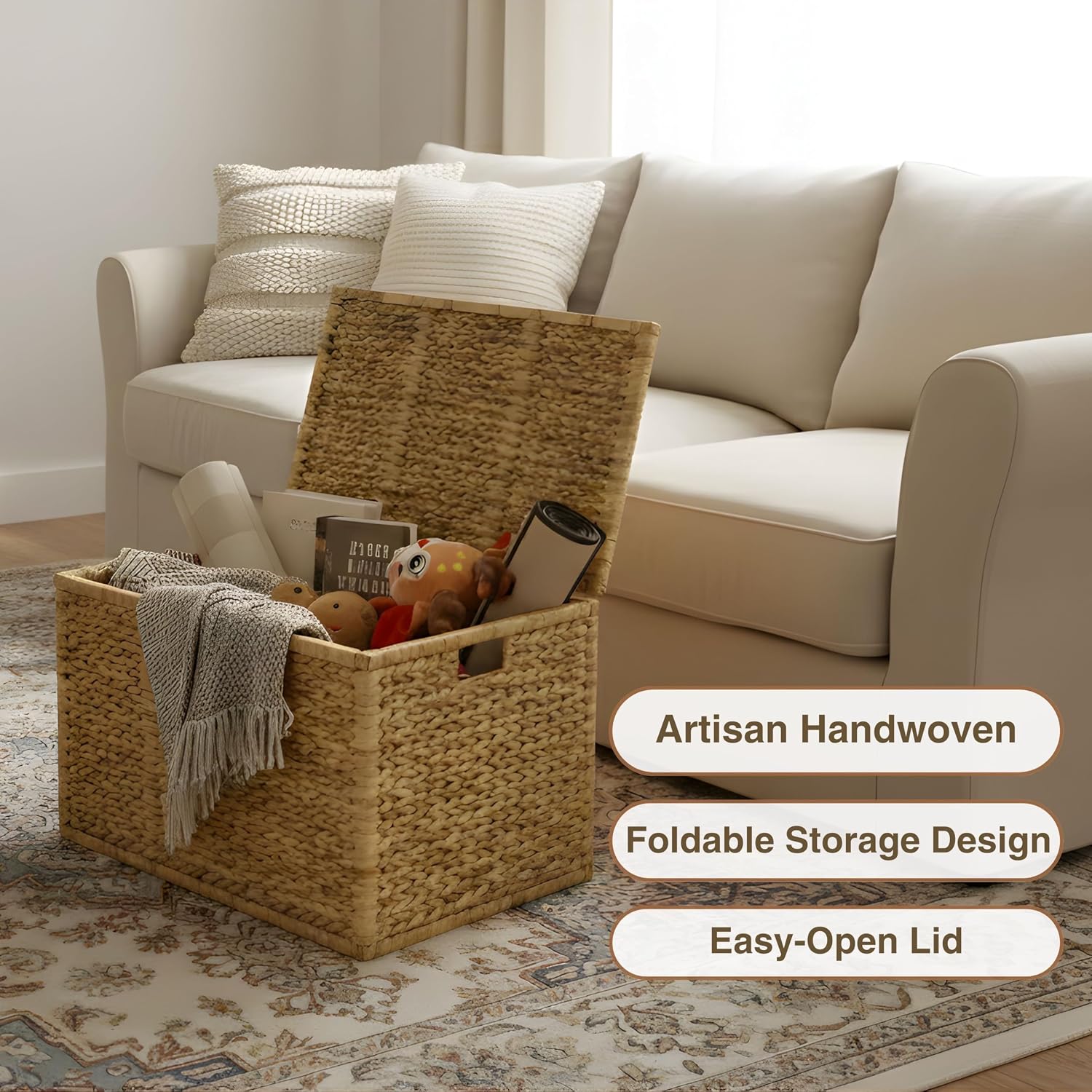 Natural Handwoven Wicker Storage Trunk With Lid