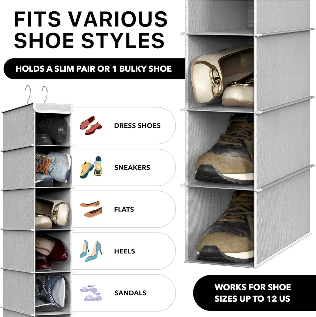 Gray Hanging Closet Shoe Storage Organizer