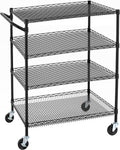 Black 4‑Tier Heavy‑Duty Metal Rolling Utility Cart