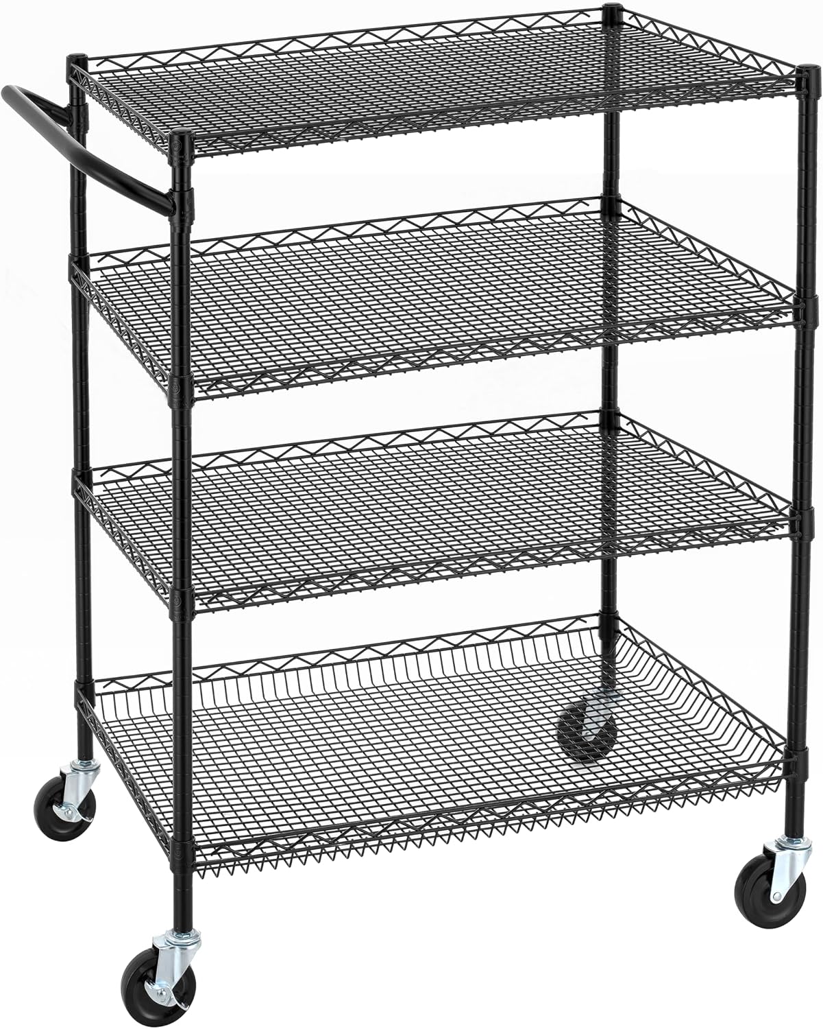 Black 4‑Tier Heavy‑Duty Metal Rolling Utility Cart