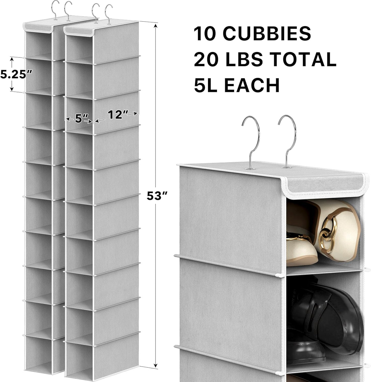 Gray Hanging Closet Shoe Storage Organizer