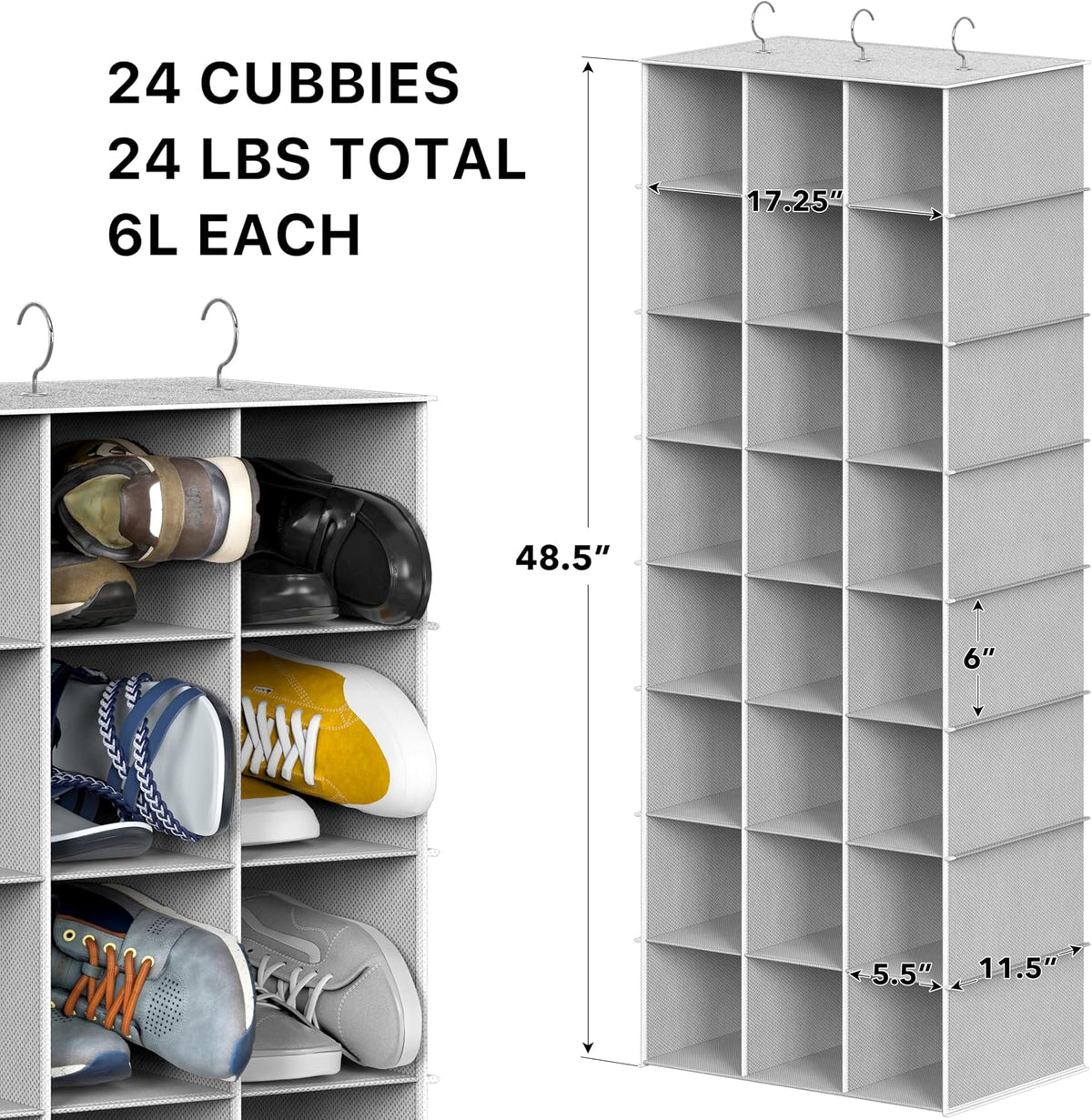 Gray Hanging Closet Shoe Storage Organizer