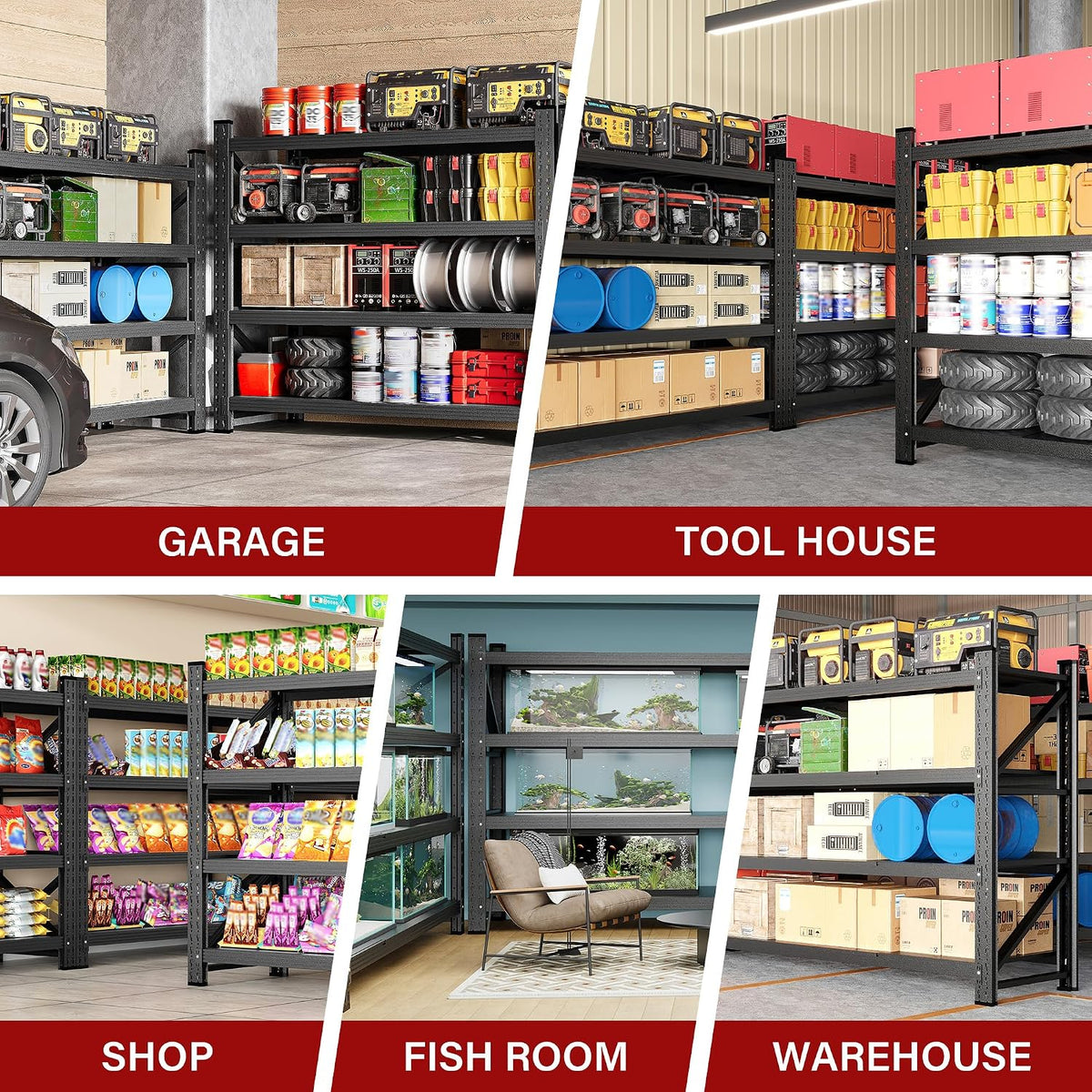 Black Heavy‑Duty Metal Garage Industrial Storage Shelving Rack