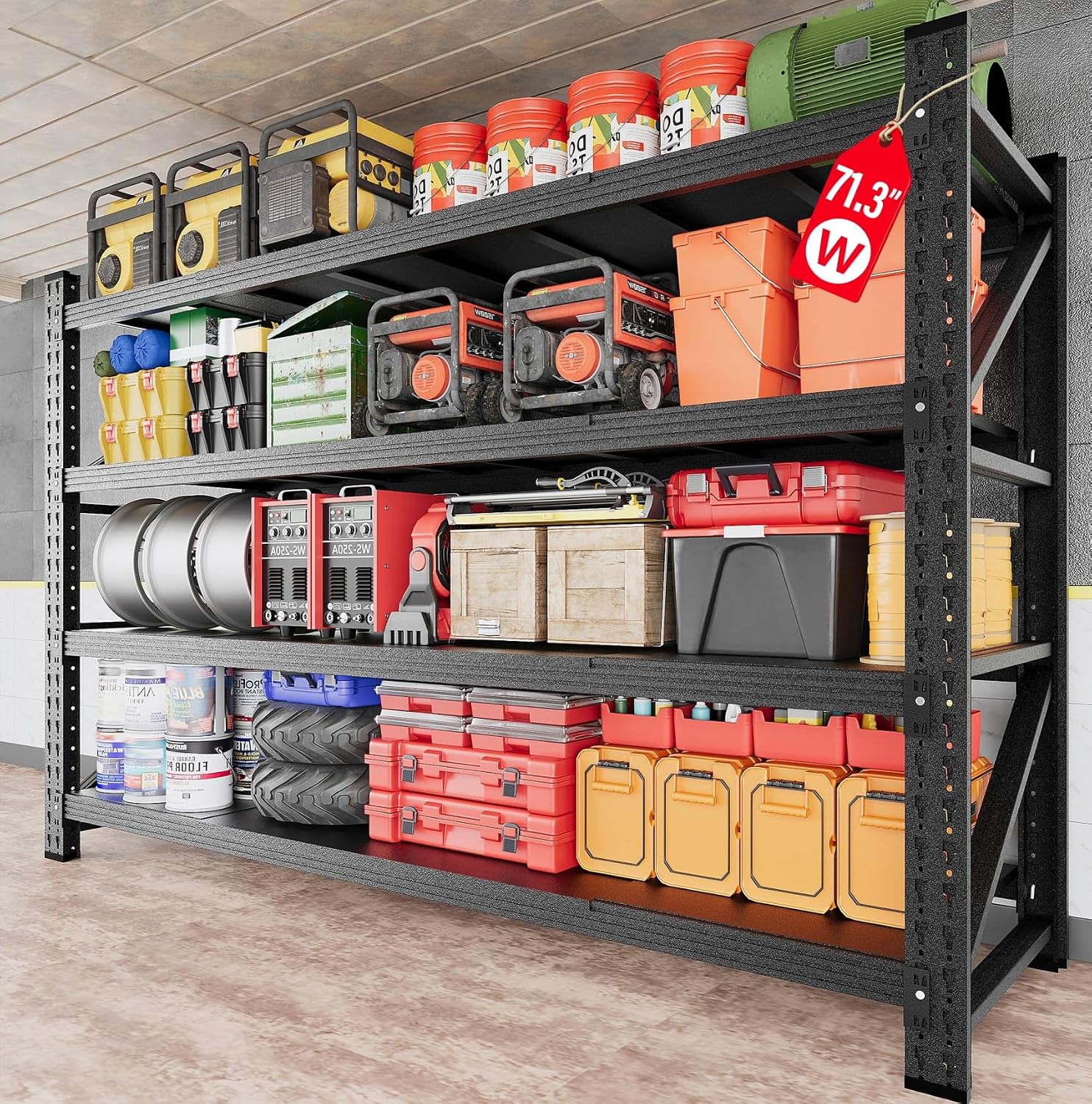 Black Heavy‑Duty Metal Garage Industrial Storage Shelving Rack