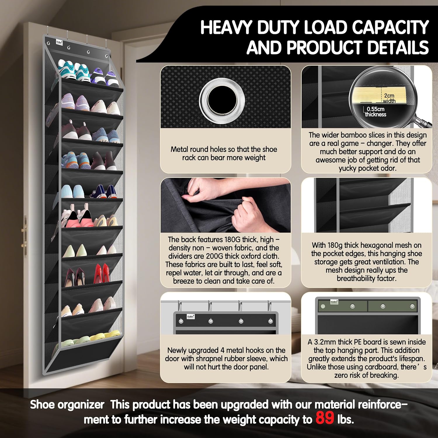 Black Over‑the‑Door Shoe Storage Organizer