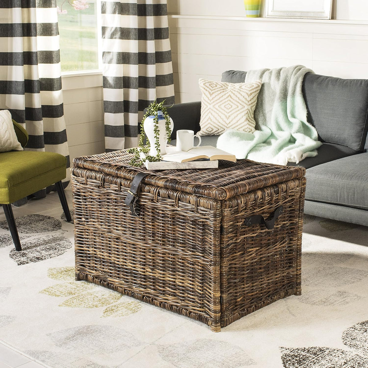 Brown Collapsible Large Wicker Storage Trunk Chest