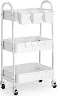 White Metal 3‑Tier Rolling Utility Storage Cart